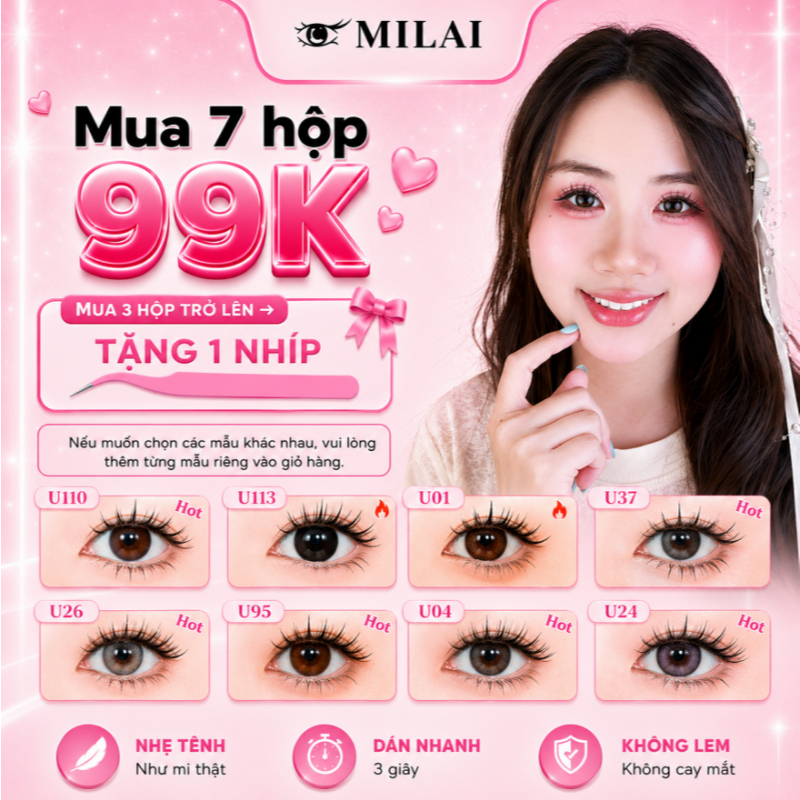 [99k/ 7H mi] Mi giả sẵn keo MILAI, mi tự dính, tặng kèm nhíp khi mua từ 3 hộp