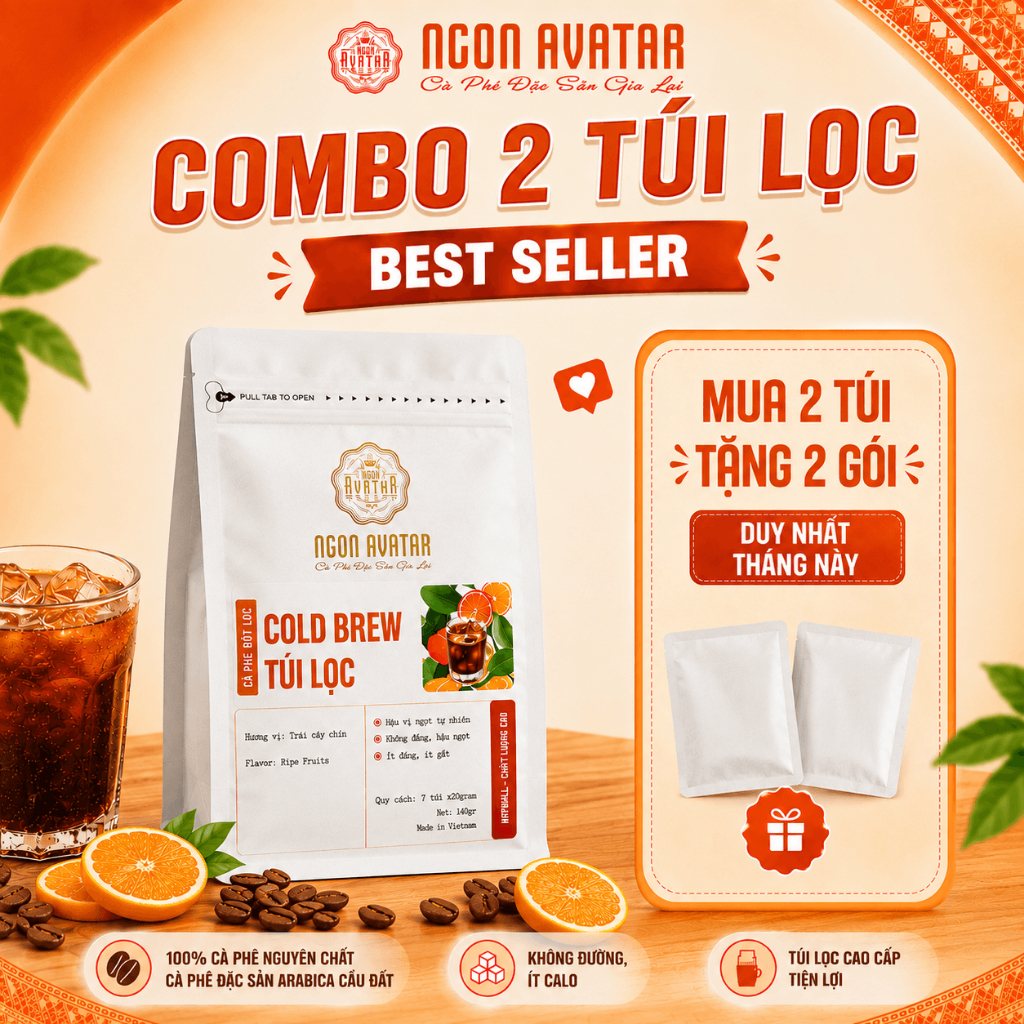 Cà Phê Ủ Lạnh Cold Brew Túi Lọc Arabica Cầu Đất Thơm, Cafe Tiện Lợi