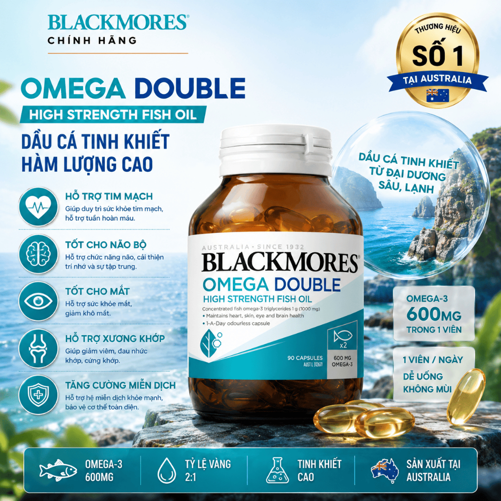 [Chính Hãng Úc] Dầu Cá Blackmores Omega Double High Strength Fish Oil - Bổ Sung Omega 3 Gấp 2 Lần, S