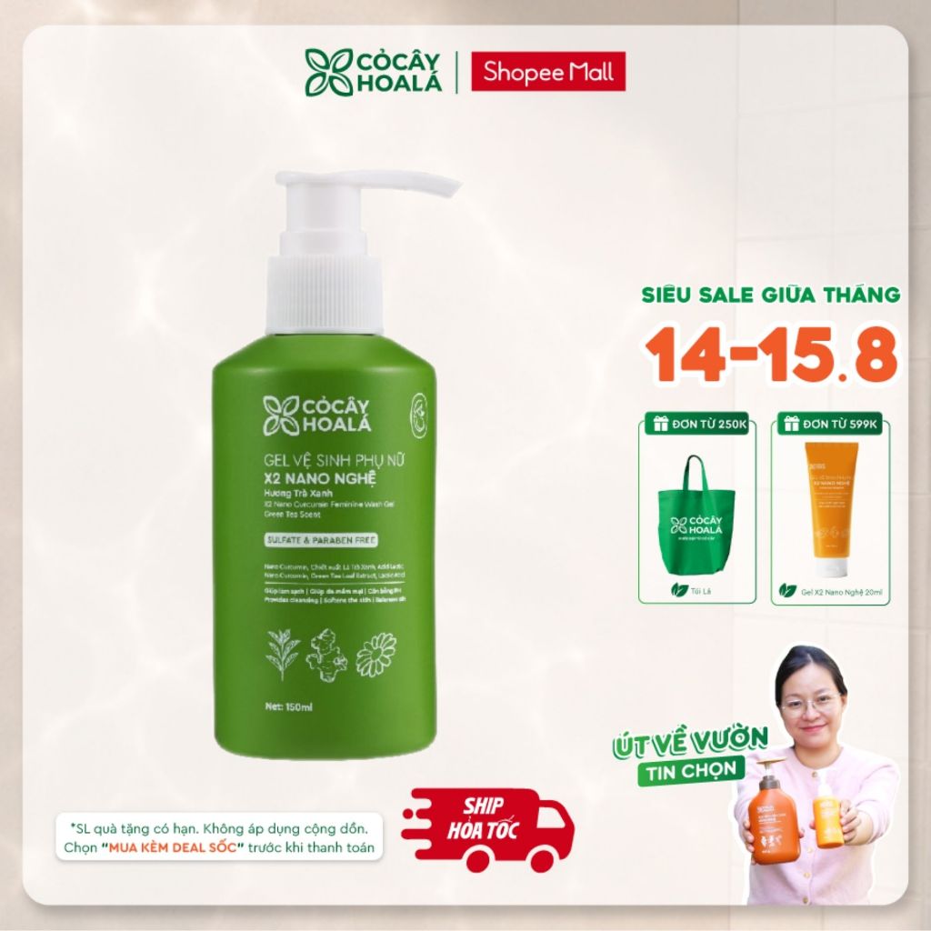 [HỎA TỐC] Dung Dịch Vệ Sinh Cỏ Cây Hoa Lá Gel x2 Nano Nghệ Hương Trà Xanh Làm Sạch  150ml