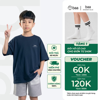 [Đơn 549k nhận 1 đôi vớ] Áo phông thun cho bé form rộng thoáng mát, mềm mịn, nhanh khô 10 - 35kg Baababy AT37N