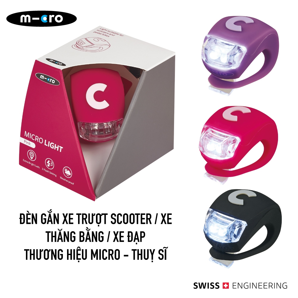 Đèn gắn xe trượt scooter/ xe thăng bằng/ xe đạp Micro Light - Thương hiệu Thuỵ Sĩ - Phù hợp cho trẻ