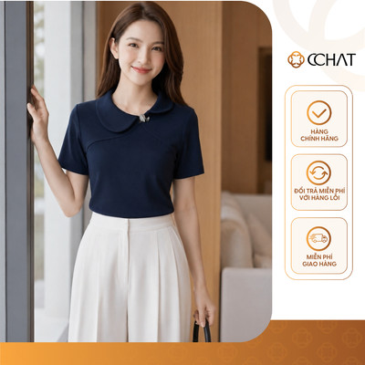 Áo Thun Nữ 𝐂𝐂𝐇𝐀𝐓 Dáng Ôm Almira Cổ Lệch Đính Charm Cao Cấp Chất Liệu Mềm Mát 16TNC2082OT