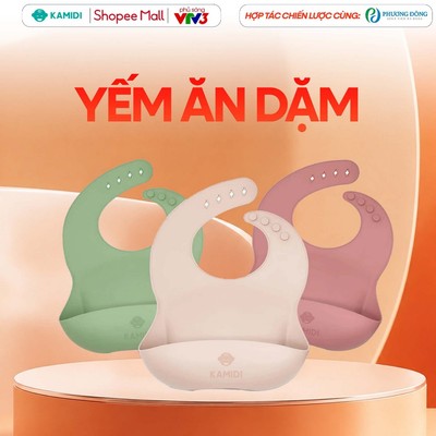 Yếm Ăn Dặm Cho Bé Kamidi Chất Liệu Silicone Cao Cấp, Yếm Ăn Dặm Có Máng Hứng