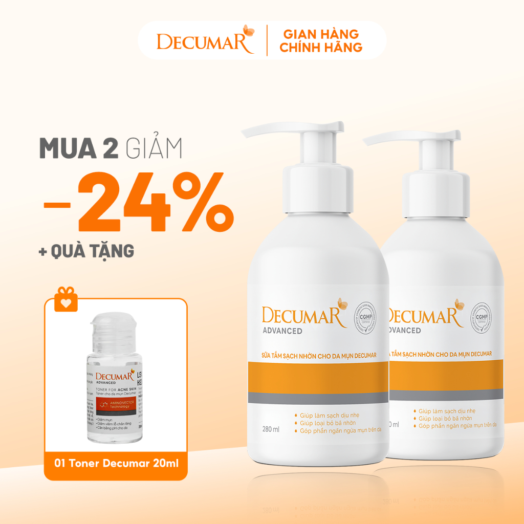 [VHL x Decumar] Combo 02 Sữa tắm giảm nhờn cho da mụn Decumar Advanced 280ml Tặng 01 Xịt ngừa mụn De
