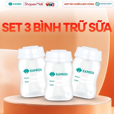 Set 3 Bình Trữ Sữa Kamidi Cổ Rộng Dung Tích 150ml Chất Liệu Nhựa PP Cao Cấp