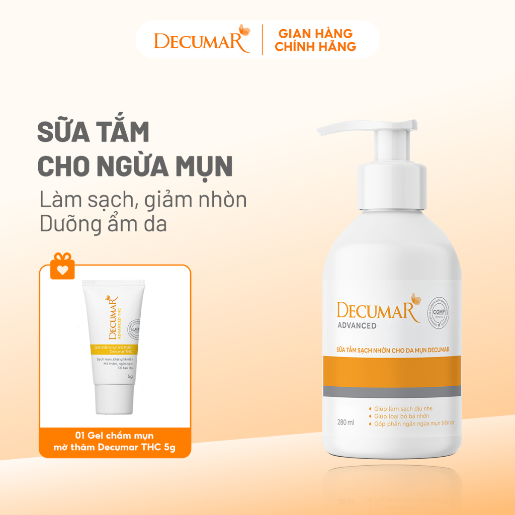 [VHL x Decumar] Sữa tắm giảm nhờn cho da mụn Decumar Advanced 280ml Tặng 01 Gel mụn Decumar THC 5g