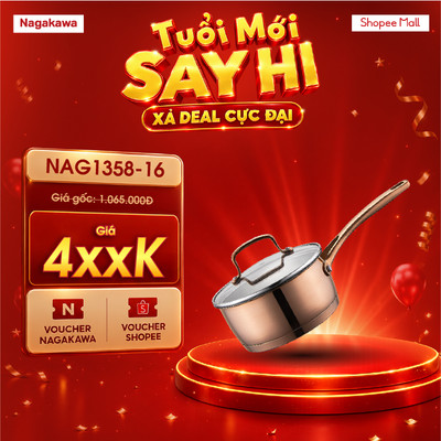 Nồi inox 304, chảo từ inox Nagakawa 16cm/20cm/24cm NAG1358, dùng trên mọi loại bếp, hàng chính hãng