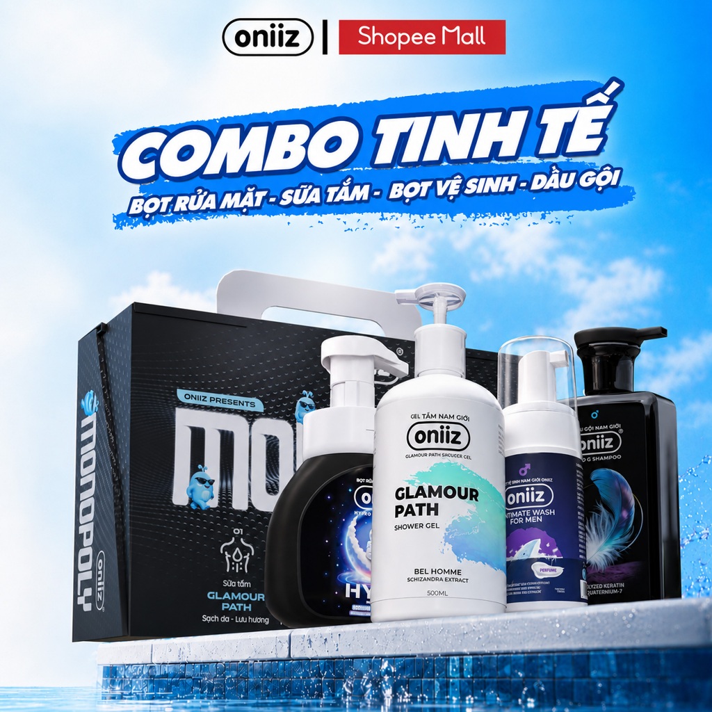Combo Tinh Tế Oniiz - Bọt vệ sinh nam, Sữa tắm hương nước hoa, Dầu gội nam ZeroG, Bọt rửa mặt Hyro