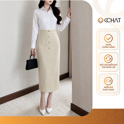 Chân Váy Nữ 𝐂𝐂𝐇𝐀𝐓 Dáng Suông Lạ Isla Hàng Khuy Trang Trí Chất Liệu Tuytsi Cao Cấp 16CDS2064ST