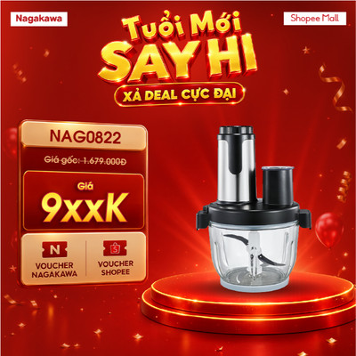 Máy xay thịt đa năng NAGAKAWA NAG0822, cối 2 lít, lưỡi dao kép, 6 chức năng, bảo hành 12 tháng
