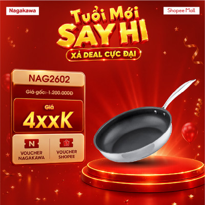 [LIVE] Chảo inox chống dính 26cm Nagakawa Haru NAG2602, dùng cho mọi loại bếp, hàng chính hãng