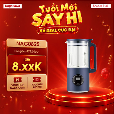 Máy làm sữa hạt đa năng Nagakawa NAG0825, máy xay sữa hạt sinh tố 0.6L, 6 chế độ tự xay, lưỡi dao inox 304