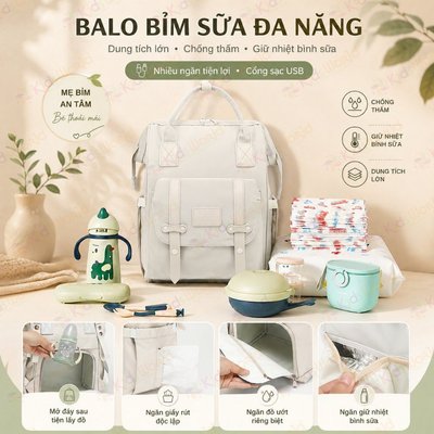 Balo túi đựng bỉm sữa KidsWorld Duohui CareFreeFox Mommy Bag nhiều ngăn giữ nhiệt chống thấm