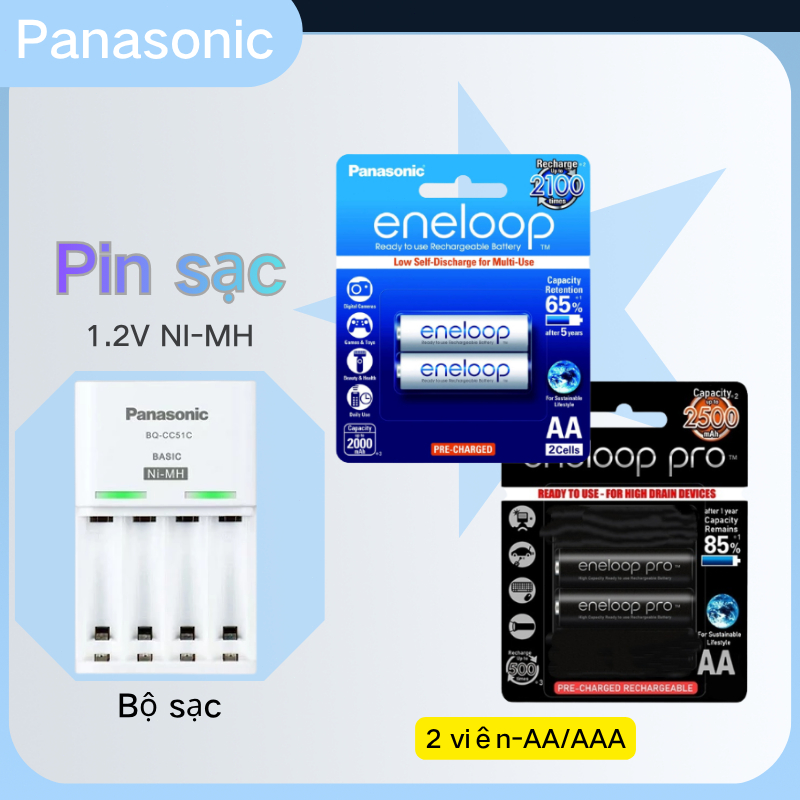 [Vi 2/4 ]Hàng Chính Hãng Panasonic Eneloop Pro Pin Sạc 1.2V AA 2550mAh/AAA 900mAh/Eneloop Ni-MH AA/A