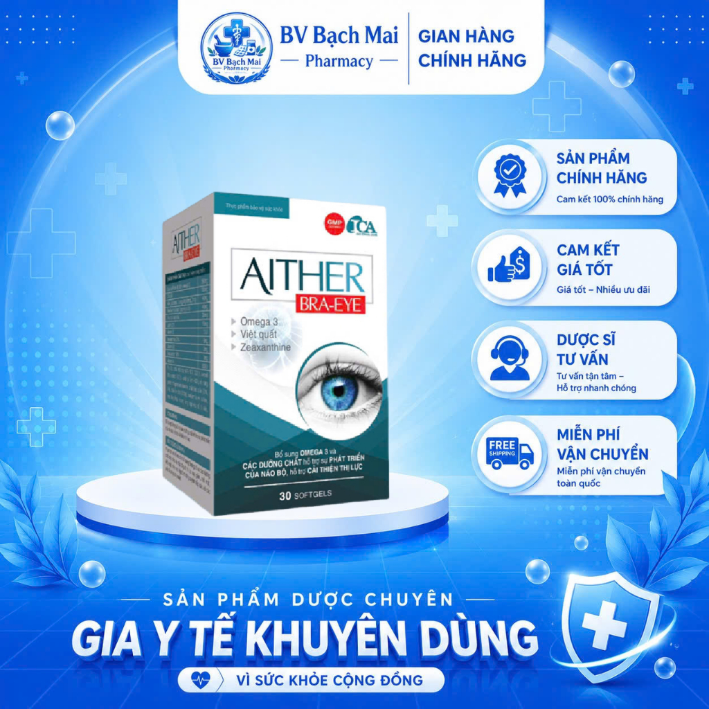 [HÀNG CHUẨN] AITHER BRA-EYE - Viên uống bổ sung omega 3, hỗ trợ cải thiện thị lực