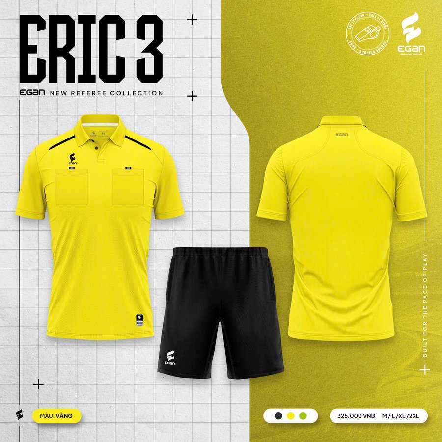 Bộ Quần Áo Trọng Tài Cao Cấp EGAN-ERIC 3 Chất Liệu Cao Cấp Thoáng Mát Thấm Hút Tốt