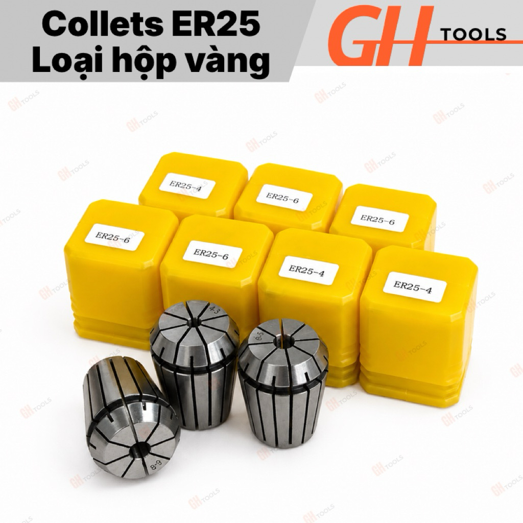 COLLET ER25 – COLLET MÁY CNC | HỘP MÀU VÀNG