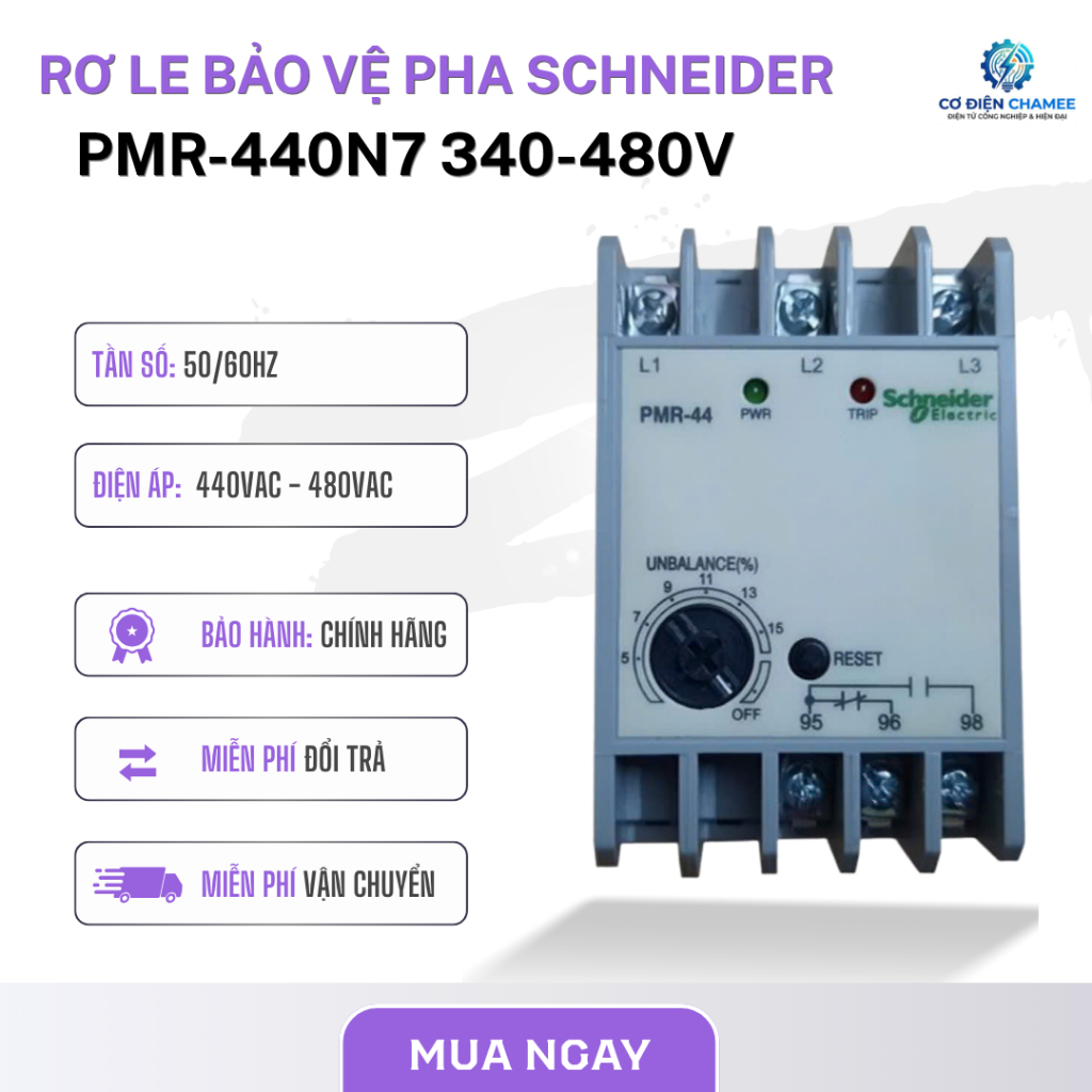 PMR-440N7 / RƠ LE BẢO VỆ PHA SCHNEIDER - CẤP NG.UỒN 3 PHA TRÊN RELAY 340-480V