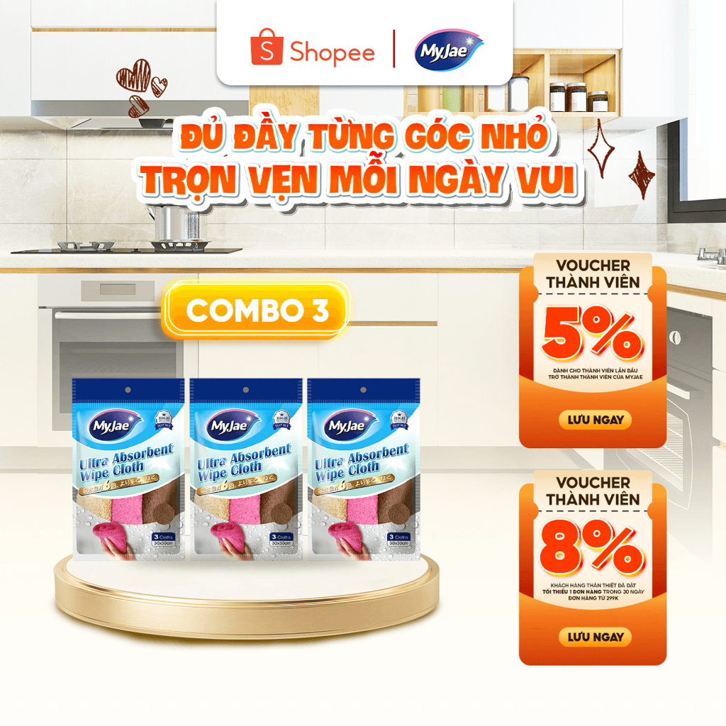 COMBO 3 Khăn lau siêu thấm siêu hút nước MyJae