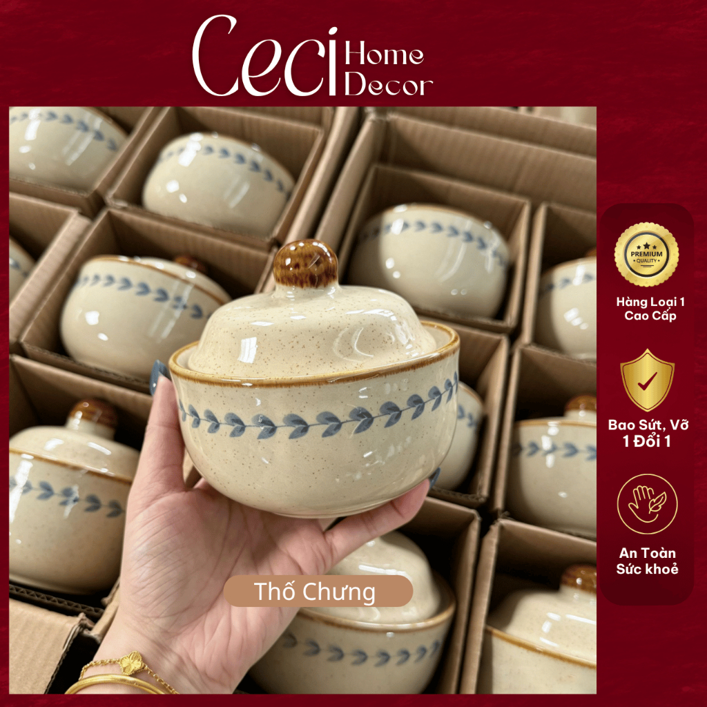 Bát sứ có nắp hầm cách thủy - Thố sứ chưng tổ yến Mộc An Ceci Home Decor