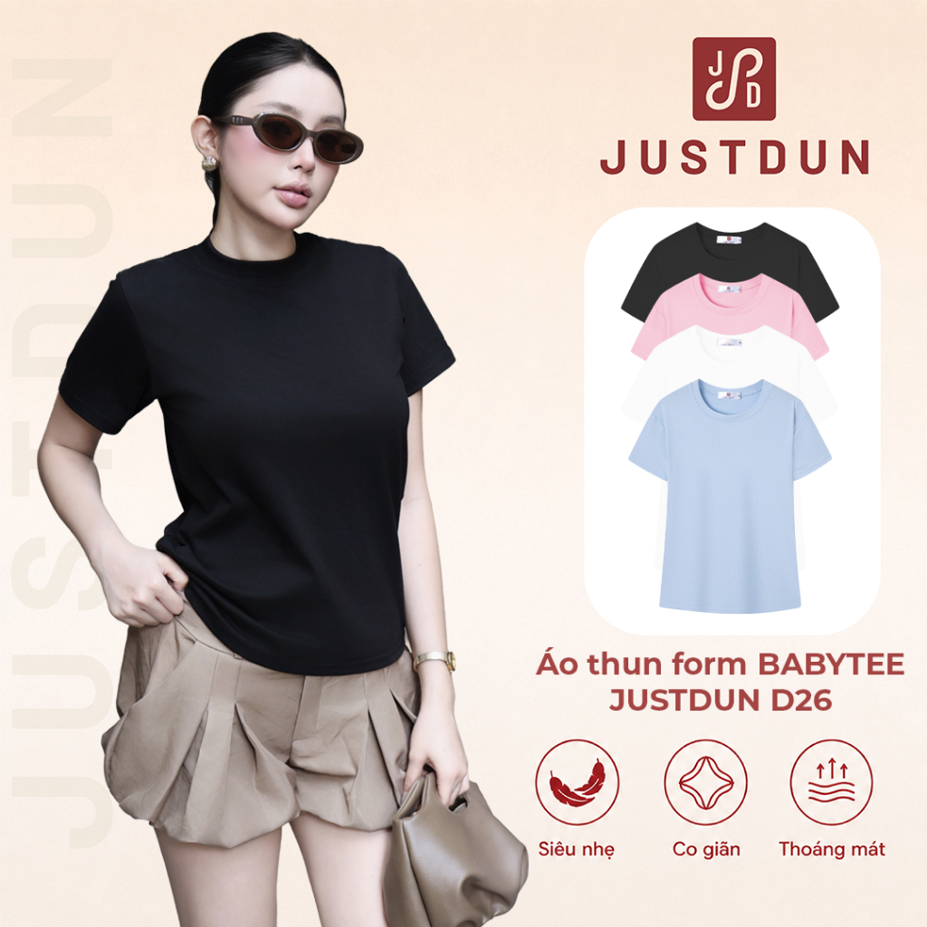 Áo Thun Nữ Babytee Form Suông JUSTDUN Chất Thun Cotton Mềm Mịn, Thoáng Mát D26