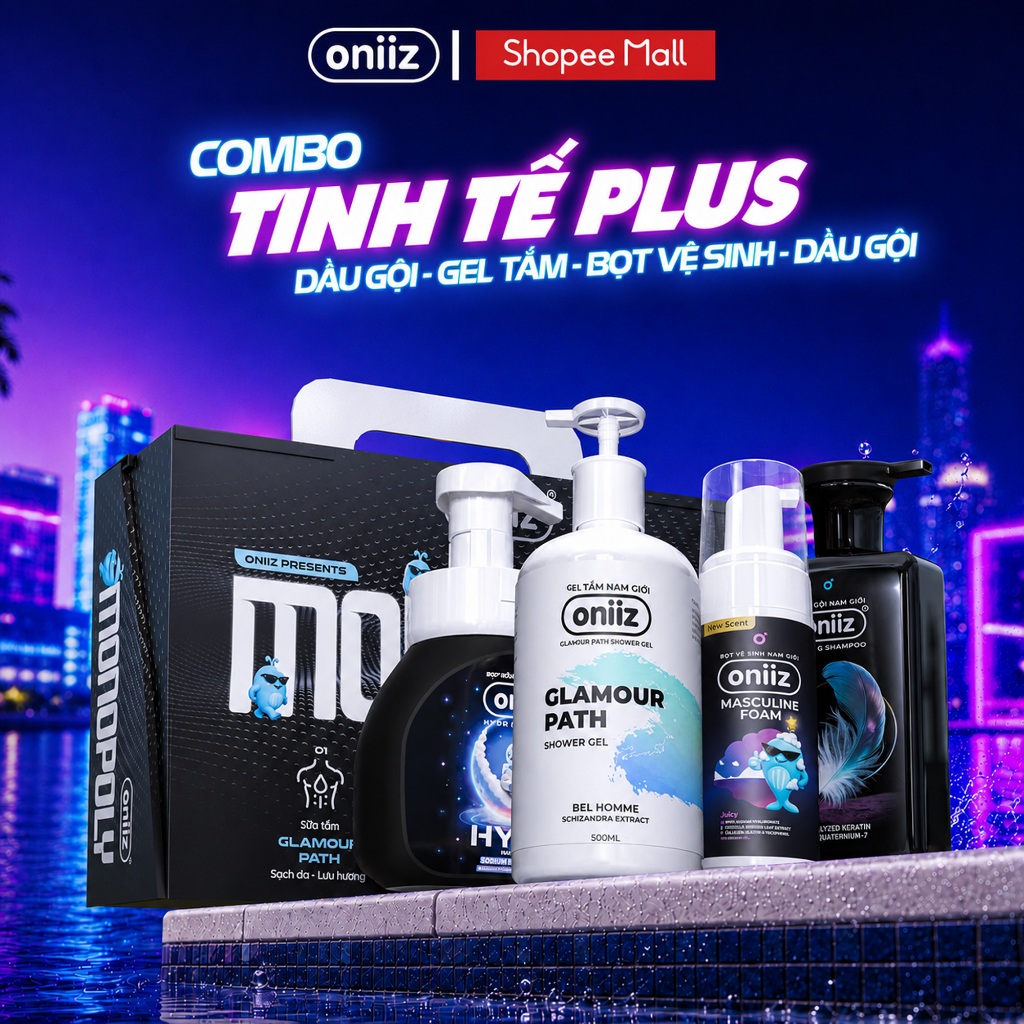 Combo Tinh Tế Plus - Bọt vệ sinh nam giới mới Oniiz Plus 145ml, Sữa tắm hương nước hoa, Dầu gội Zero