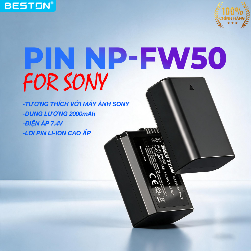Pin Máy Ảnh SONY NP-FW50 Beston 2000mAh dùng cho máy ảnh sony a6400 a6000 zve10 a6300 a7m2 a7r2 a610