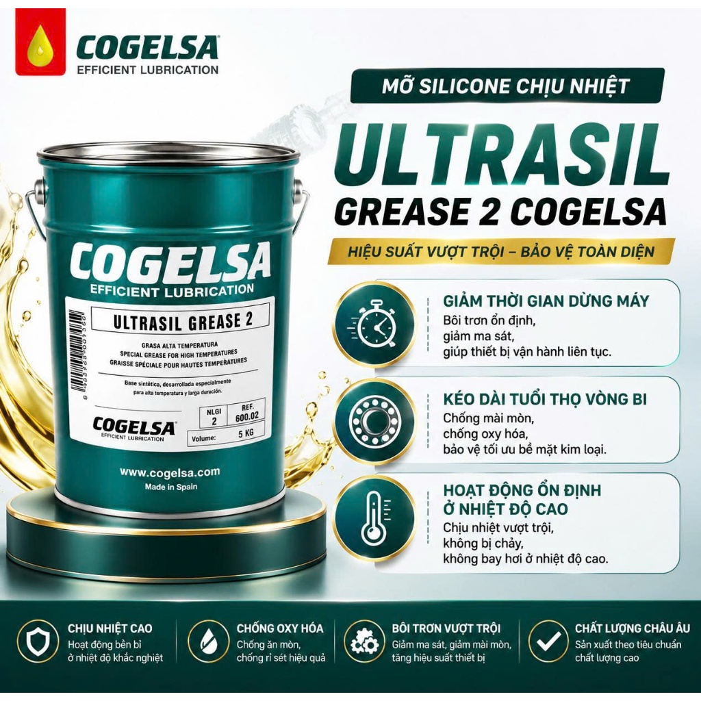 Mỡ Silicon ULTRASIL GREASE 2 COGELSA 1Kg | Silicone Grease Chịu Nhiệt 200°C, Chống Nước, Cách Điện