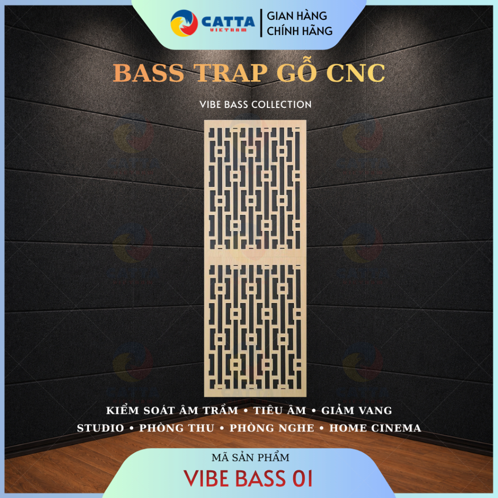 Bass Trap Gỗ CNC CATTA VIBE BASS 01 – Bẫy Âm Trầm, Tấm Tiêu Âm Bass Studio, Phòng Thu