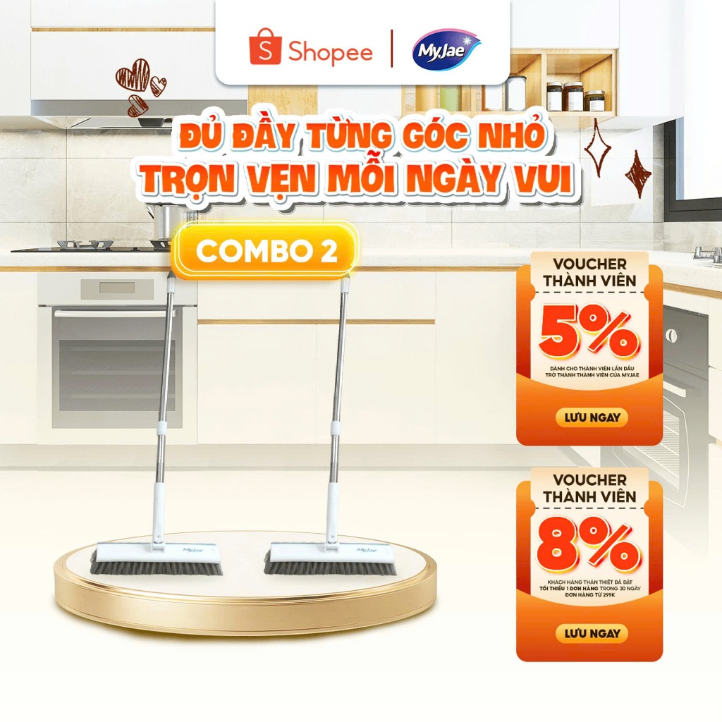 Combo 2 [2 trong 1] Chổi chà sàn đa năng MyJae làm sạch hiệu quả