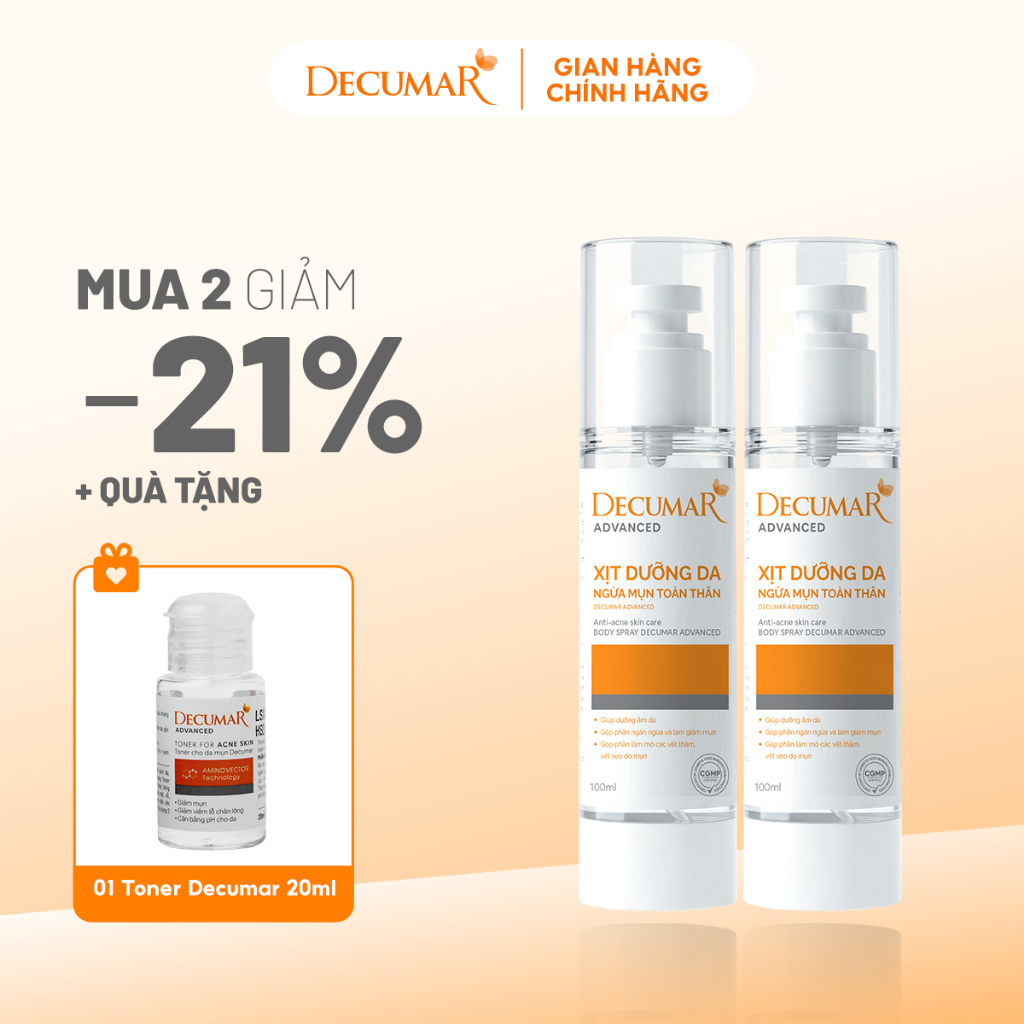 [VHL x Decumar] Combo 2 Xịt dưỡng da ngừa mụn toàn thân Decumar Advanced 100ml - 2 XDA02