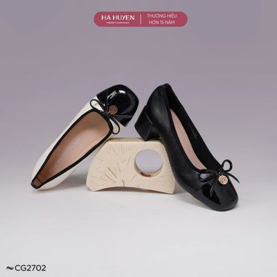 Giày cao gót nữ 4cm HÀ HUYỀN mũi captoe đính nơ gót vuông 4 phân - CG2702
