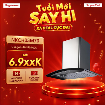 Máy hút mùi cao cấp Nagakawa NKCH03M70, hút mùi chữ T, công suất 80W, vận hành êm ái, khử mùi hiệu quả, bảo hành 5 năm