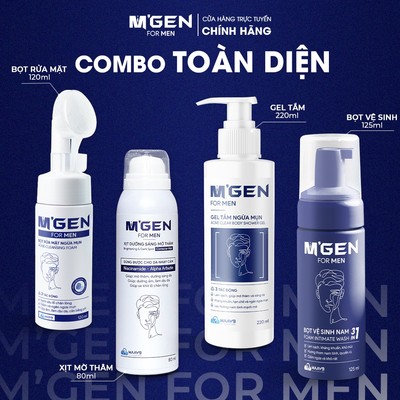 Combo CHĂM SÓC DA TOÀN DIỆN cho nam MGEN: Serum dưỡng sáng, mờ thâm, sữa rửa mặt, sữa tắm ngừa mụn, bọt vệ sinh nam