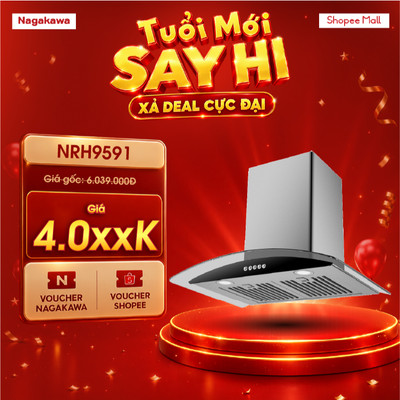 Máy Hút Mùi Kính Cong Nagakawa NRH9591 70cm – 800m³/h, Lọc Than Hoạt Tính, Inox Cao Cấp, Hút Mạnh Êm, Bảo hành 5 năm