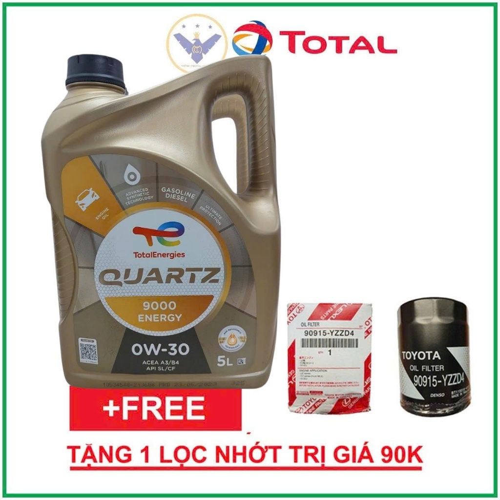 Dầu nhớt ô tô Total Quartz 9000 0W-30 5L tặng lọc nhớt cho xe Toyota Innova