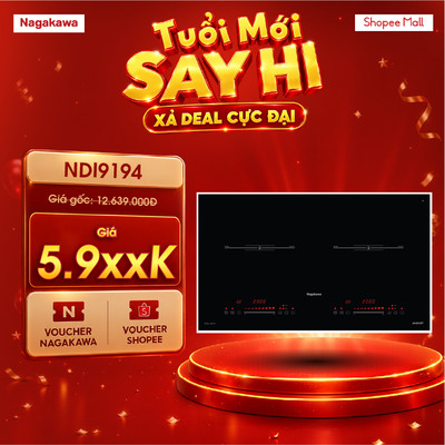 [Võ Hà Linh x Nagakawa] Bếp điện từ đôi Inverter Nagakawa NDI9194 công suất 4000W