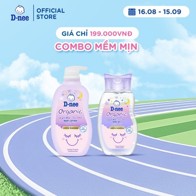 Combo D-nee Organic Dưỡng Ẩm 300ml, Dầu Massage 200ml Dưỡng Da Mềm Mịn Cho Bé Từ 0 Tuổi (Có thể chọn Màu)