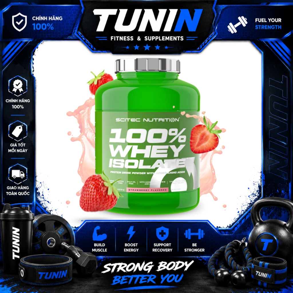 Scitec Nutrition Whey Isolate Vị Dâu – 100% Whey Protein Isolate Tinh Khiết, Hỗ Trợ Tăng Cơ & Phục H