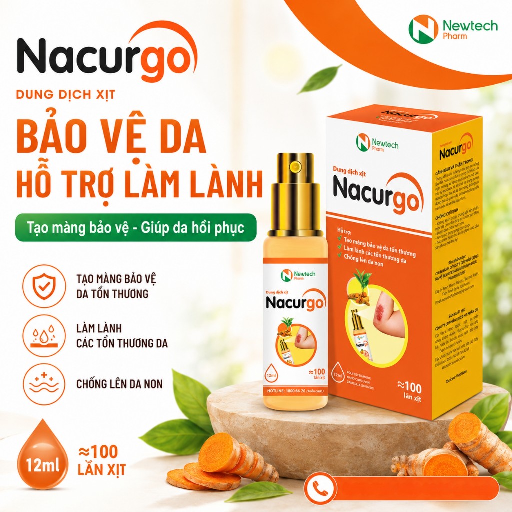 Chai Xịt Nacurgo 12ml - Màng Sinh Học Polyesteramide - Hỗ Trợ Bảo Vệ Da