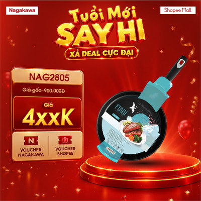 Chảo chống dính Nagakawa Fuyu 22cm/24cm/26cm/28cm NAG2805, dùng trên mọi loại bếp, bảo hành chính hãng