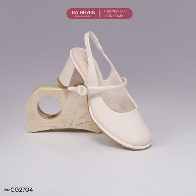 Giày cao gót nữ 8cm Mary Jane nữ HÀ HUYỀN da bóng khóa tròn quai hậu gót vuông 8 phân - CG2704