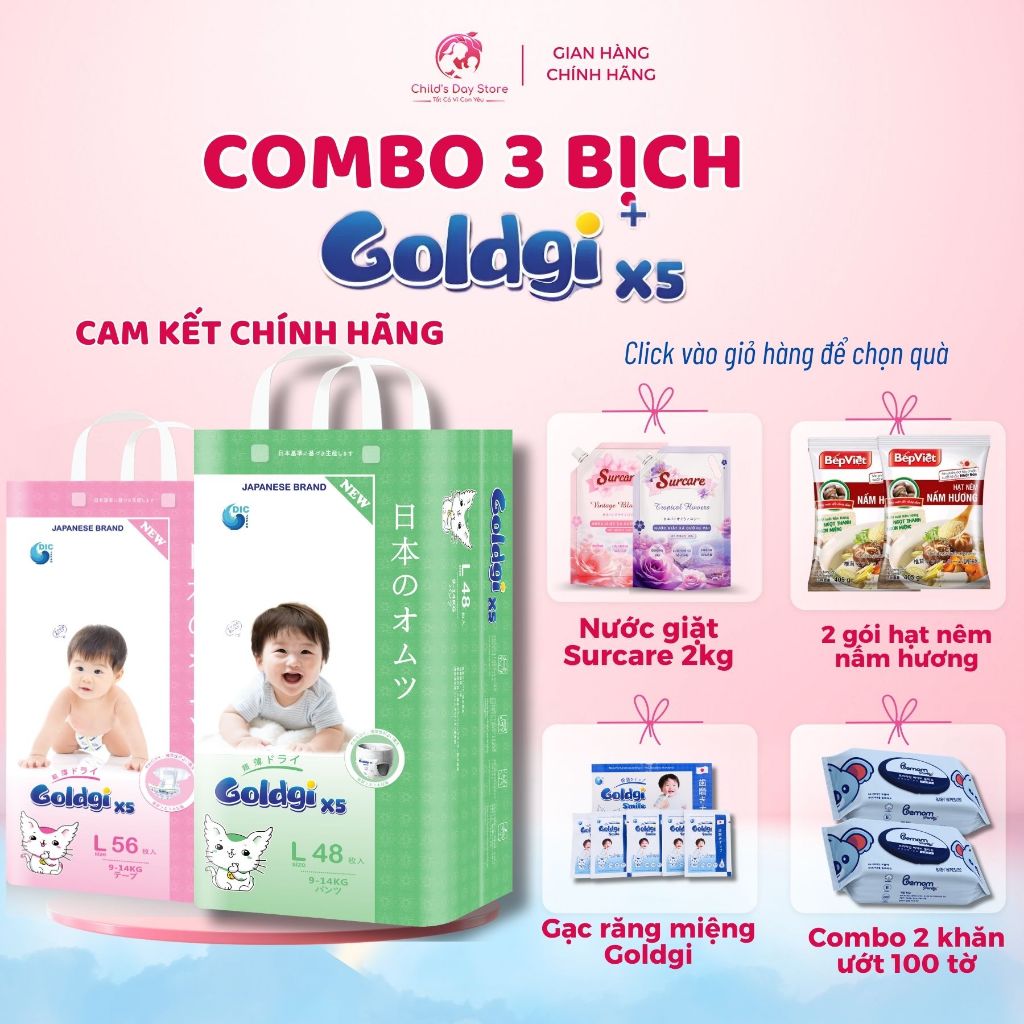 [COMBO 3 CHỌN QUÀ] Bỉm Goldgi X5, Tã Goldgi X5 Nhật Bản Chính Hãng, Siêu Khô Thoáng Và Thấm Hút