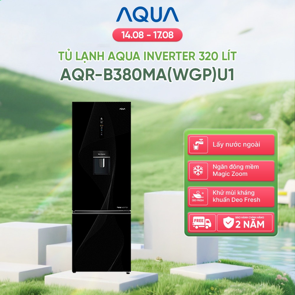 [SALE] Tủ lạnh Aqua Inverter 320 lít AQR-B380MA(WGP)U1 - Bảo hành 2 năm - Freeship toàn quốc