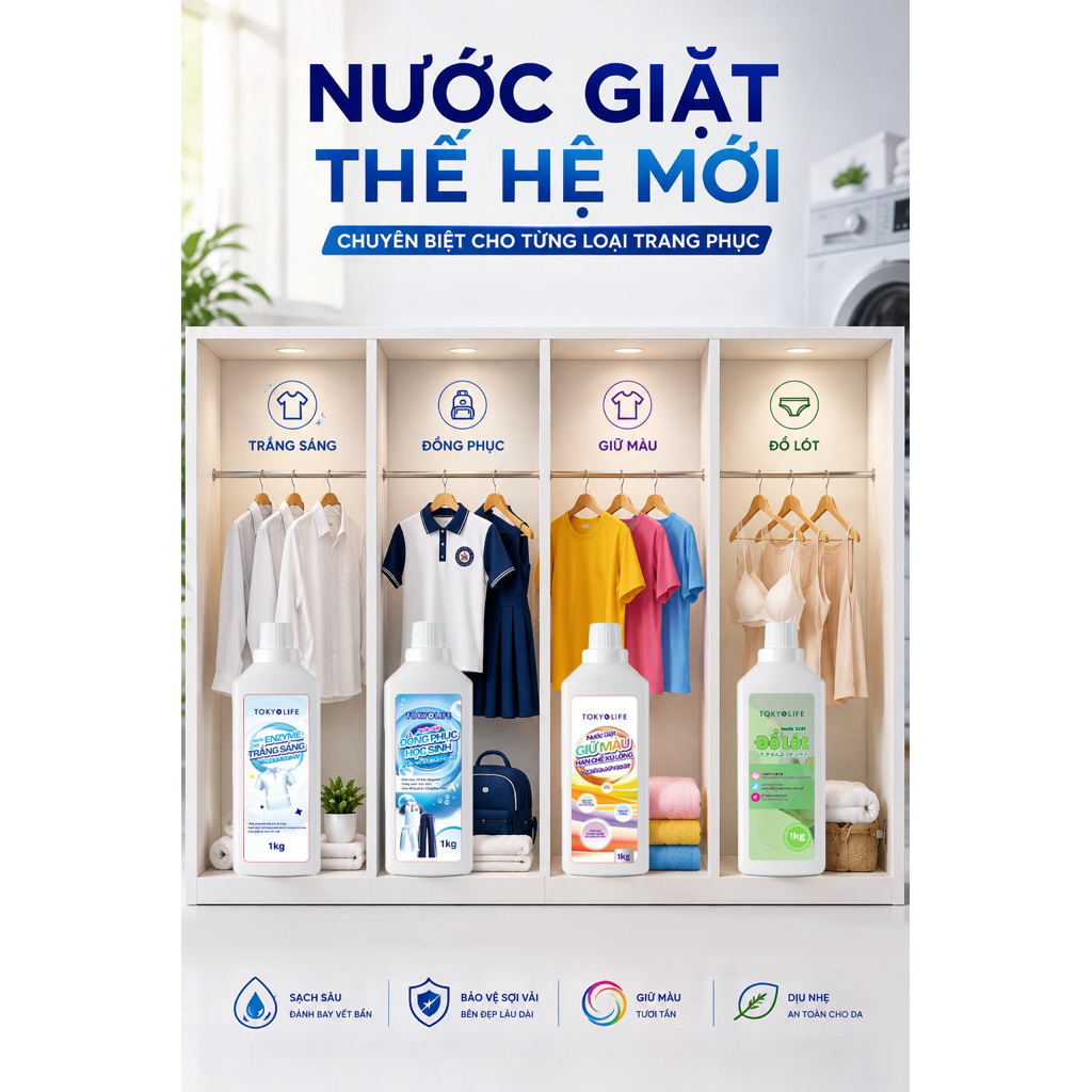 ( SẢN PHẨM MỚI ) CHÍNH HÃNG 100% TOKYOLIFE- Nước giặt TokyoLife thế hệ mới tính năng chuyên biệt cha