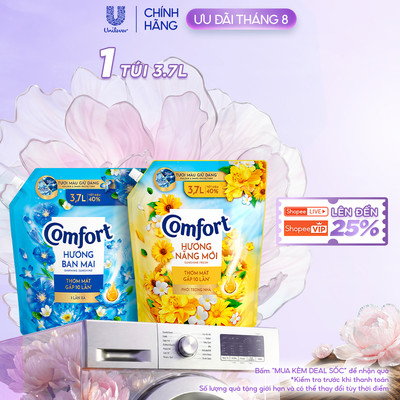 Nước Xả Làm Mềm Vải Comfort Đậm Đặc Một Lần Xả Thơm Mát Suốt Ngày Dài túi 3.7L