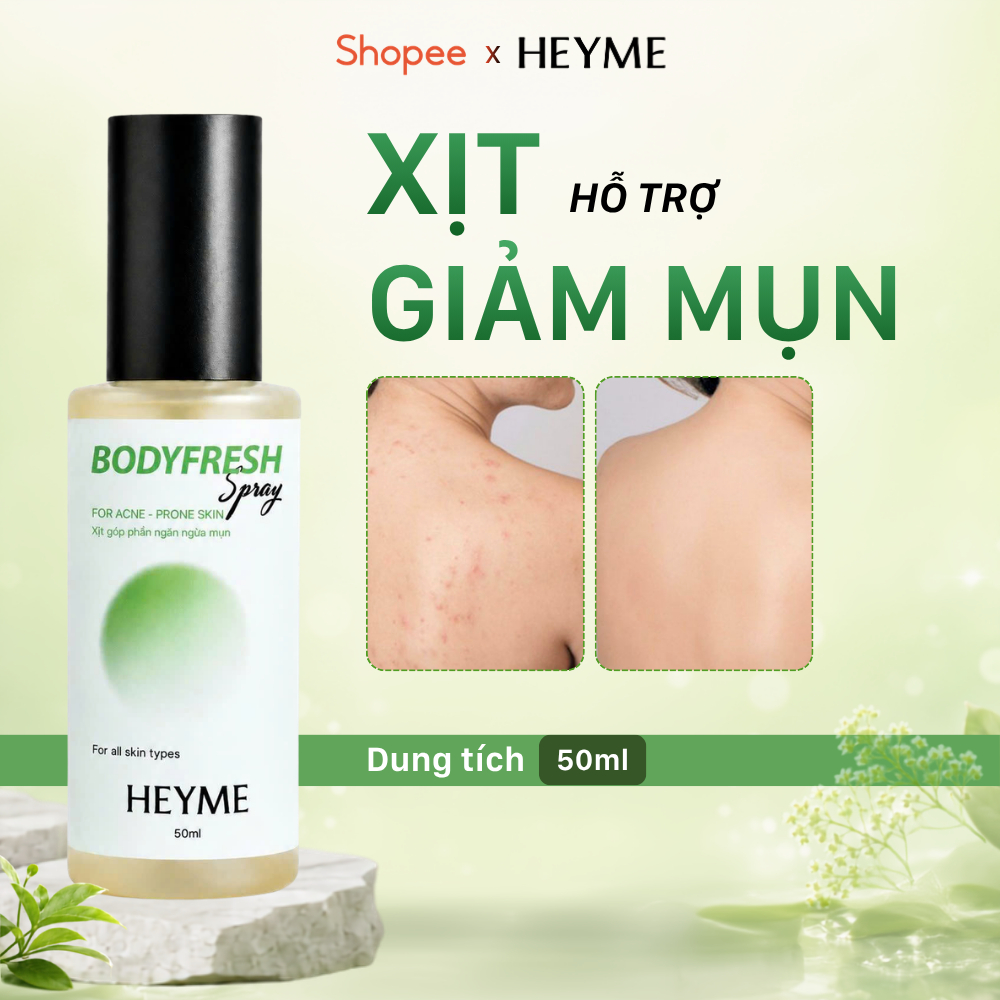Xịt body HEYME hỗ trợ giảm mụn lưng, mụn cơ thể và hỗ trợ mờ thâm mụn 50ML - Heyme BodyFresh Spray