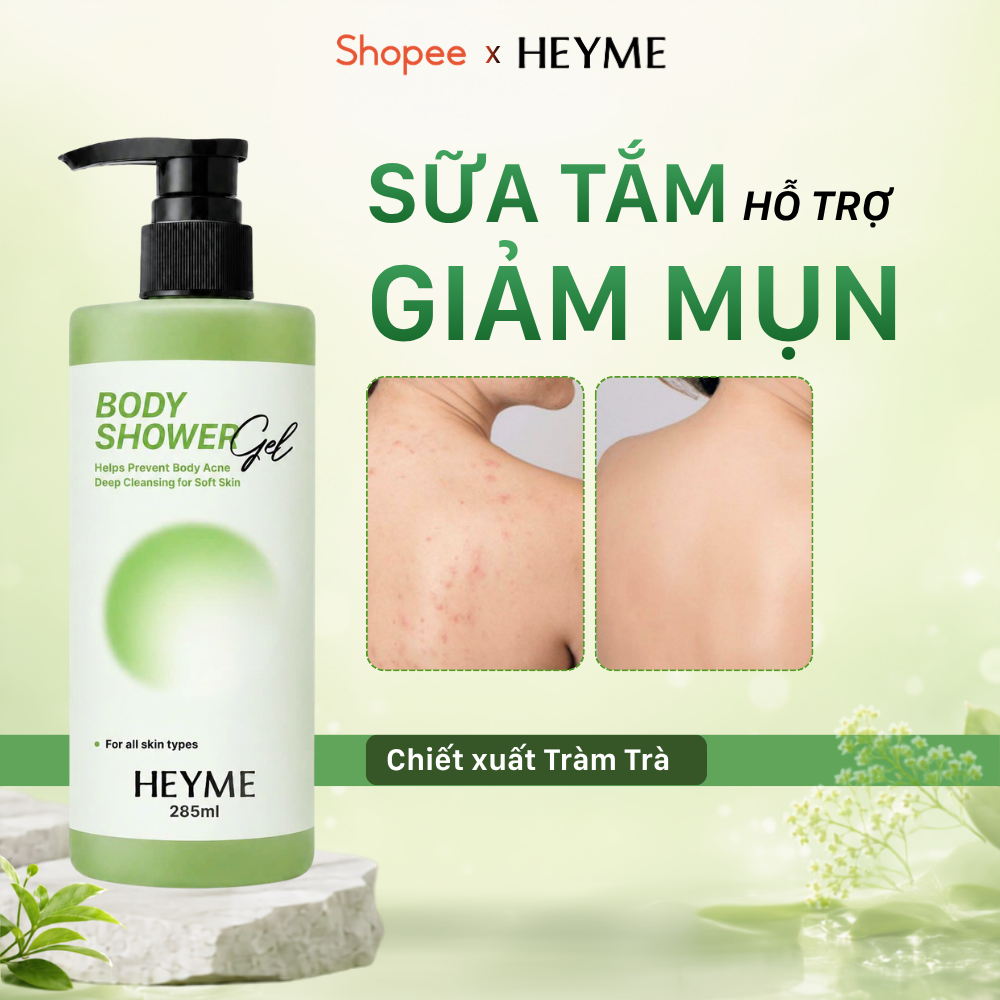 Sữa tắm hỗ trợ giảm mụn lưng HEYME Bodyshower Gel 285ml -  Dành cho da mụn lưng, viêm nang lông - Tặ