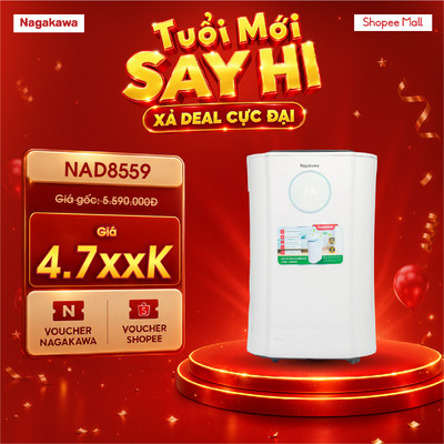 Máy hút ẩm lọc không khí 20L Nagakawa NAD8559, gas R134A, diện tích phòng 35 - 40m², tích hợp lọc không khí và bụi mịn
